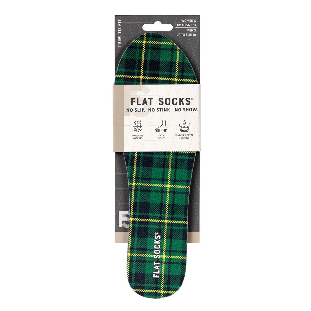NWT Flat Socks Micro Plush Flat Sock in Green Plaid